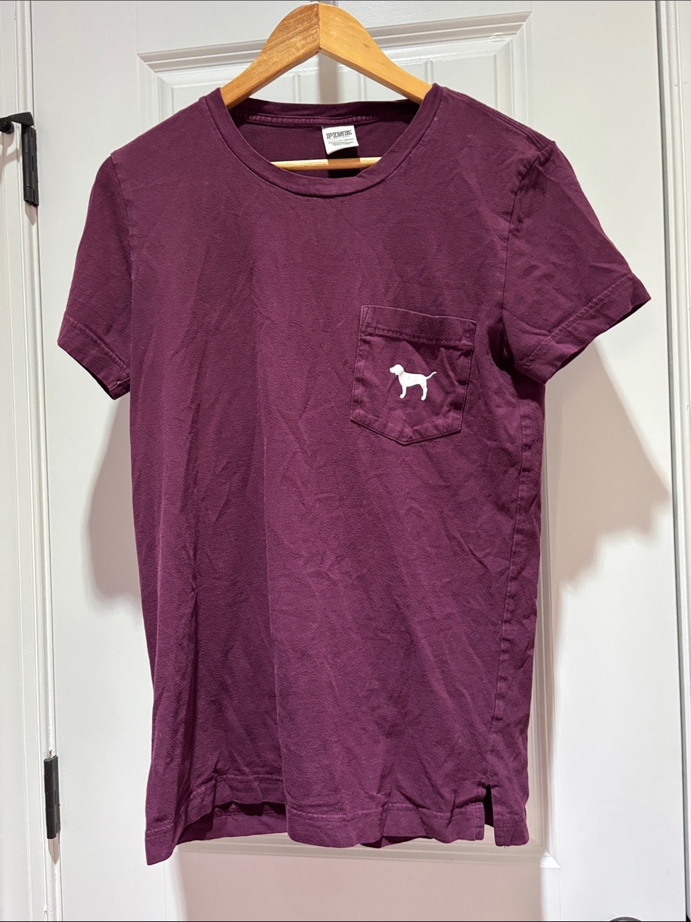 PINK Victoria's Secret Plum Pocket Tee with White Dog Logo